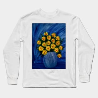 Yellow flowers in a blue vase Long Sleeve T-Shirt